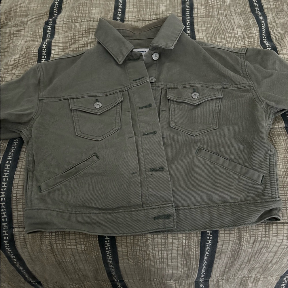 Green denim jacket